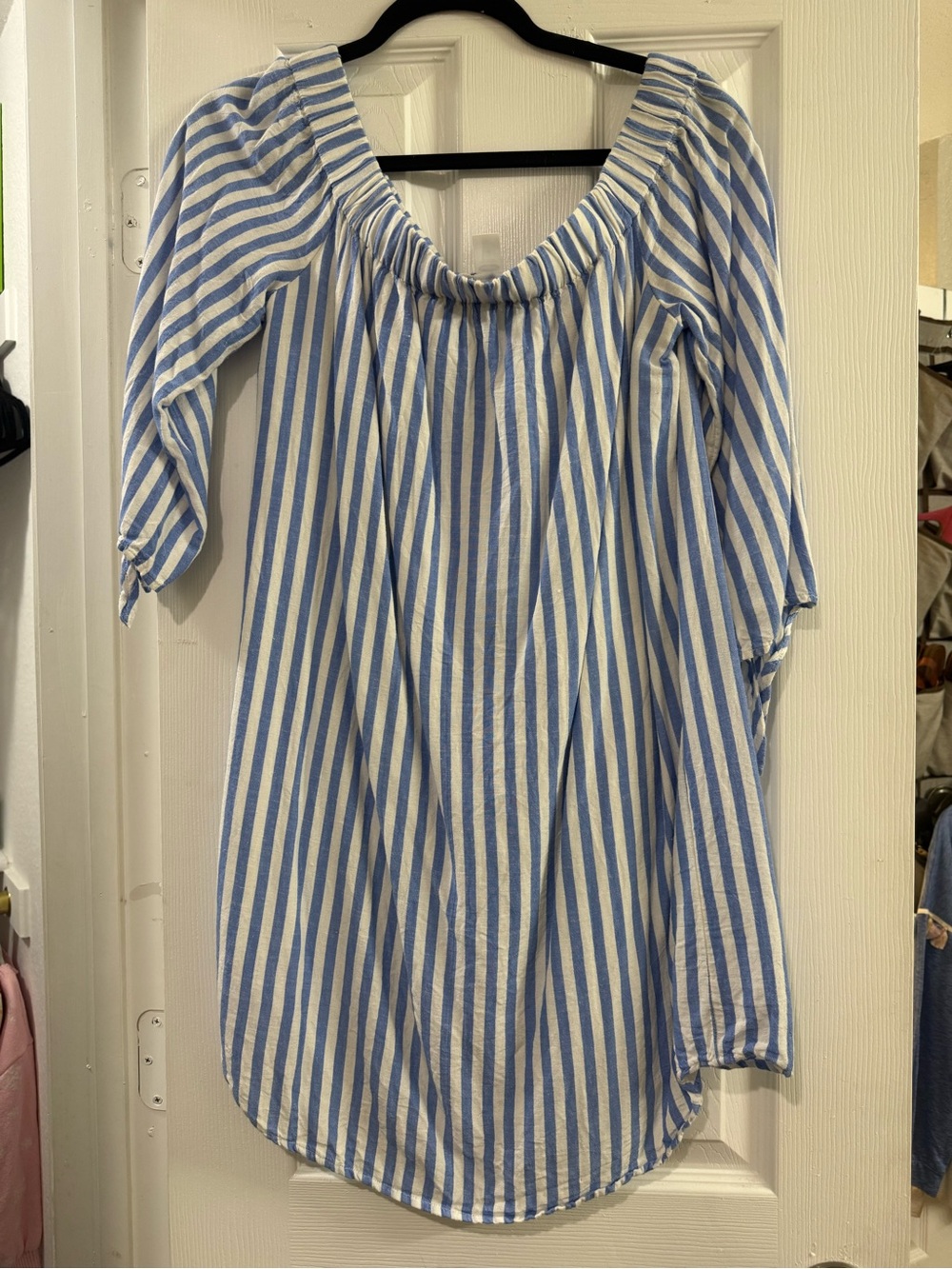 Old Navy Blue and White Striped Off-Shoulder Tunic